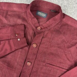Vintage Montique International Shirt Mens Large Burgundy Mandarin Collar Formal
